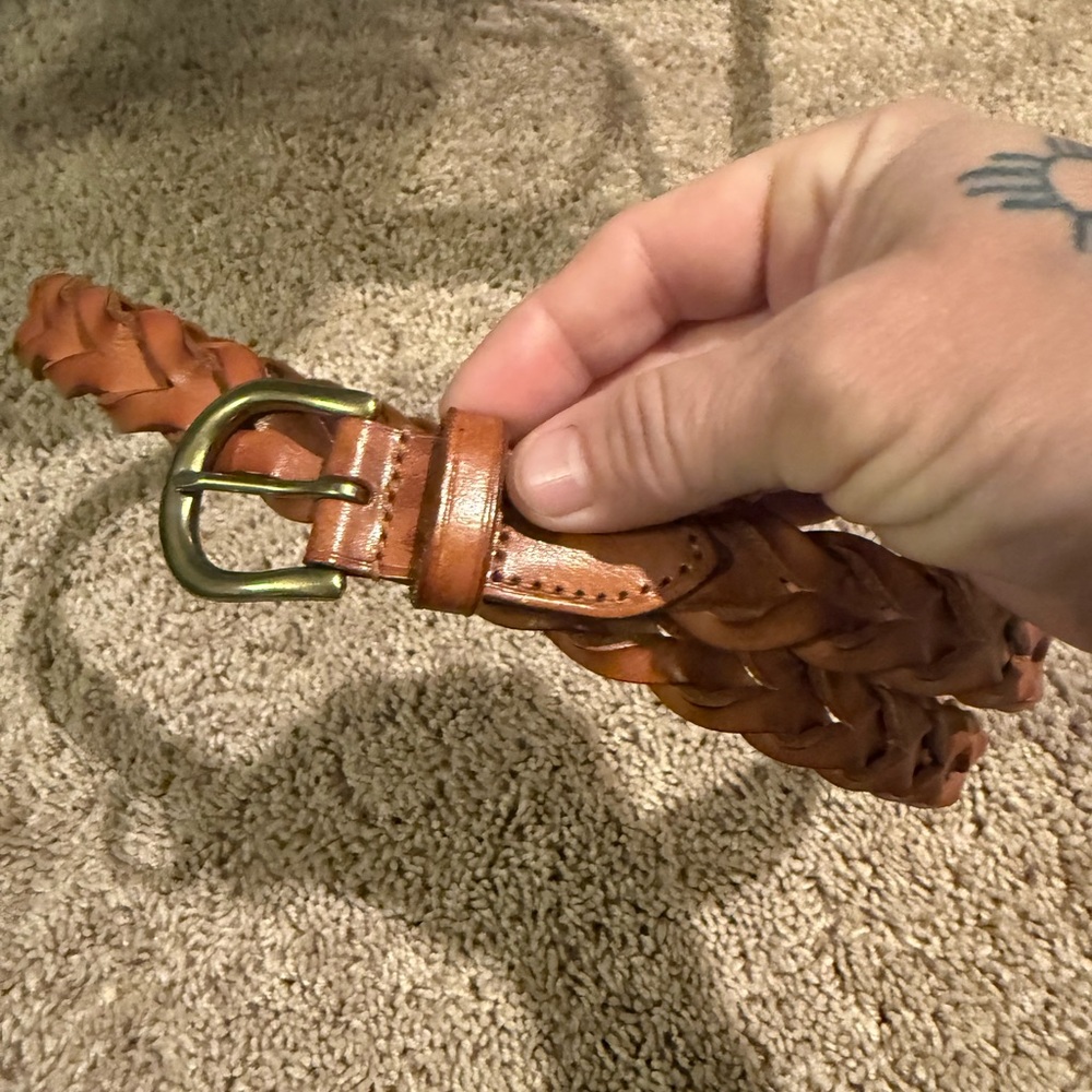 Polo Ralph Lauren Tan Leather braided belt with brass Buckle